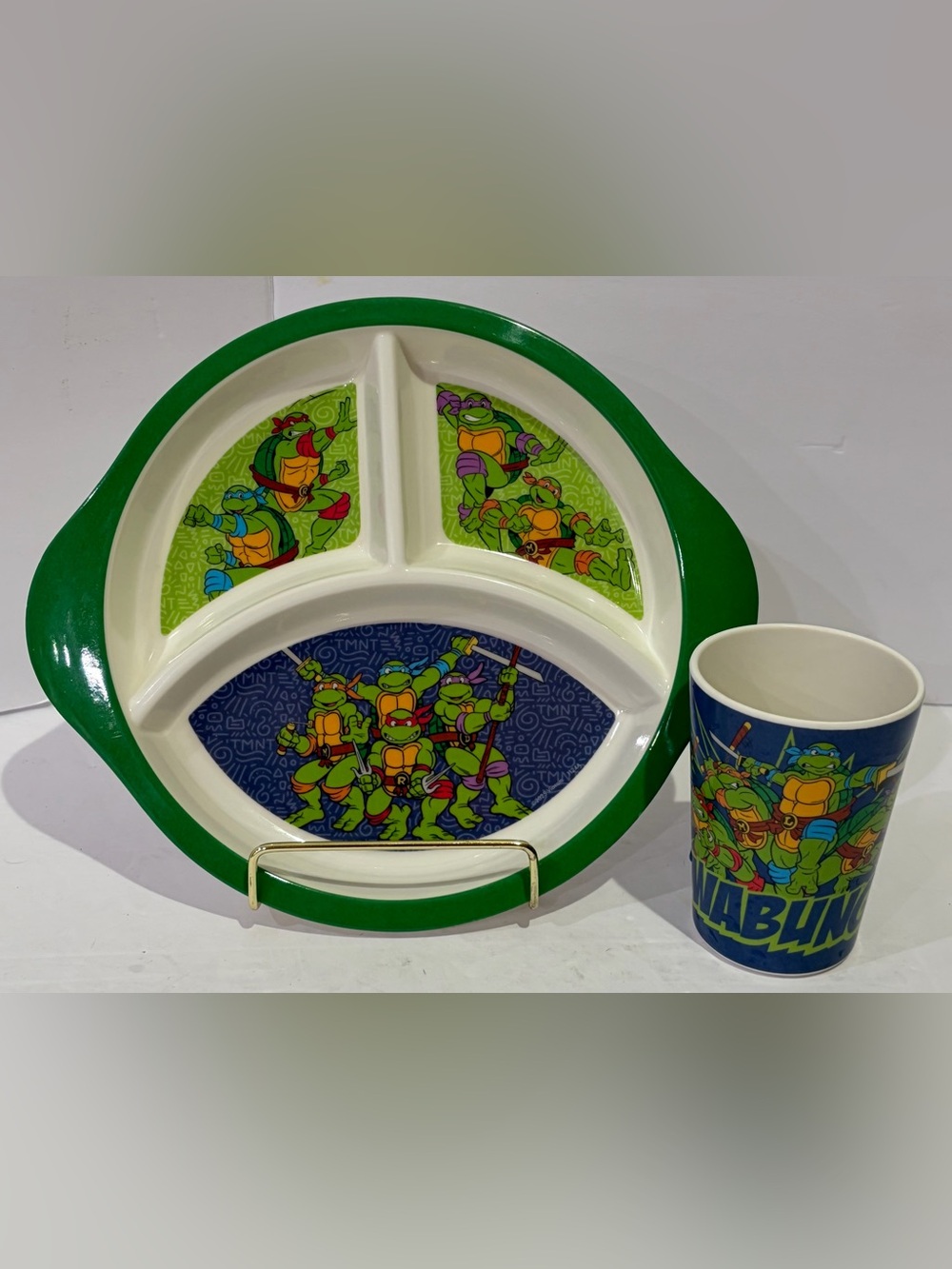 Teenage Mutant Ninja Turtles Green Divided Kids Plate and Cup - TMNT